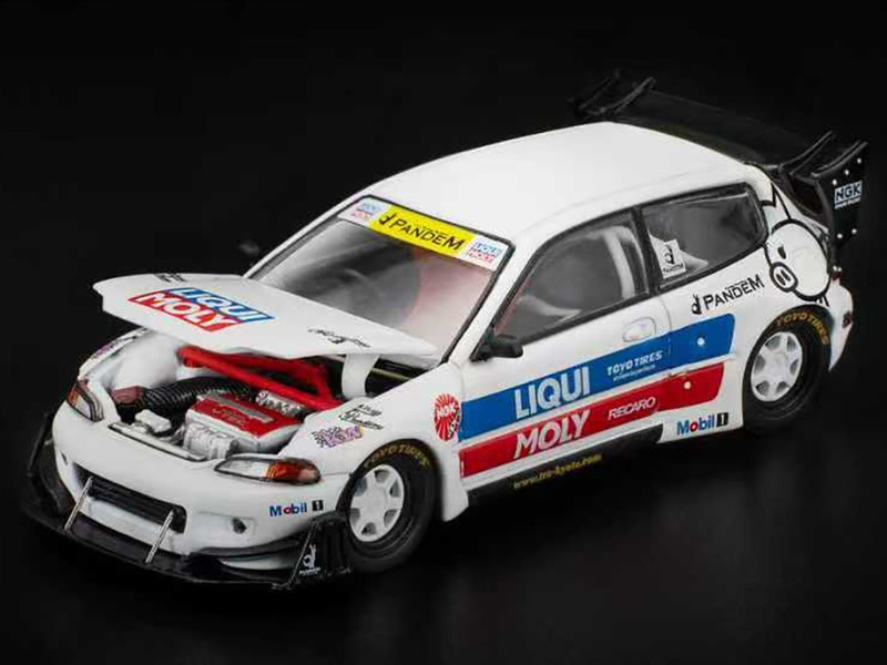 Pandem Civic EG6 RHD Right Hand Drive White with Stripes and Graphics 1/64 Diecast Model Car Pop Race PR640415