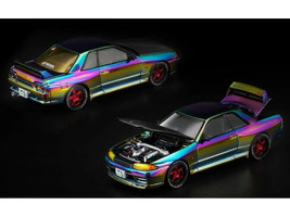 Nissan Skyline GT R R32 RHD Right Hand Drive Chameleon Chrome with Carbon Hood Vancouver Edition 1/64 Diecast Model Car Pop Race PR640424