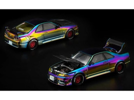 Nissan Skyline GT R R33 RHD Right Hand Drive Chameleon Chrome with Carbon Hood Vancouver Edition 1/64 Diecast Model Car Pop Race PR640425