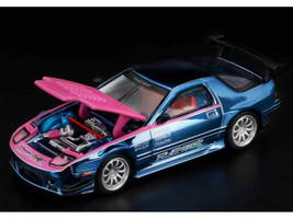 Mazda RX7 FC3S RE Amemiya RHD Right Hand Drive Blue Metallic with Pink Hood Los Angeles Edition 1/64 Diecast Model Car Pop Race PR640397
