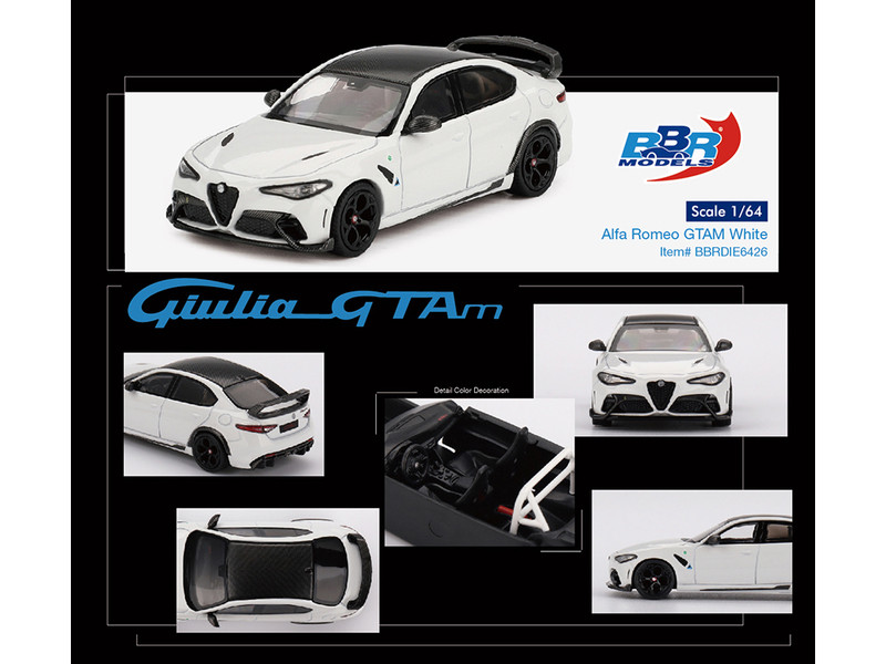 Alfa Romeo Giulia GTAm White with Carbon Top 1/64 Diecast Model Car BBR BBRDIE6426