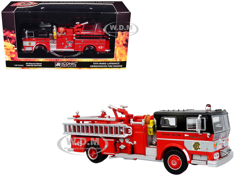 1974 Ward LaFrance Fire Engine Chicago Fire Department Engine 49 Red with Black Top 5 Alarm Series Limited Edition 1/87 (HO) Diecast Model Iconic Replicas 87-0648