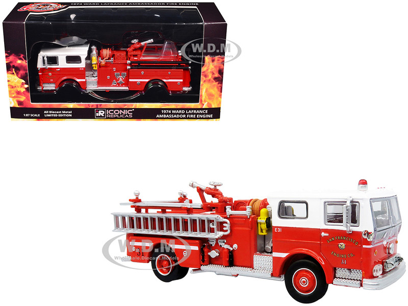1974 Ward LaFrance Fire Engine San Francisco Fire Department Engine 31 Red with White Top 5 Alarm" Series Limited Edition 1/87 (HO) Diecast Model Iconic Replicas 87-0649