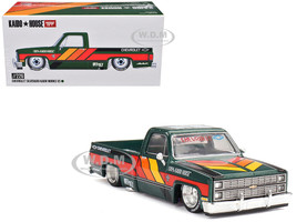 Chevrolet Silverado Pickup Truck Kaido Works V3 Dark Green Metallic with Graphics Designed by Jun Imai Kaido House Special 1/64 Diecast Model Car Mini GT KHMG226