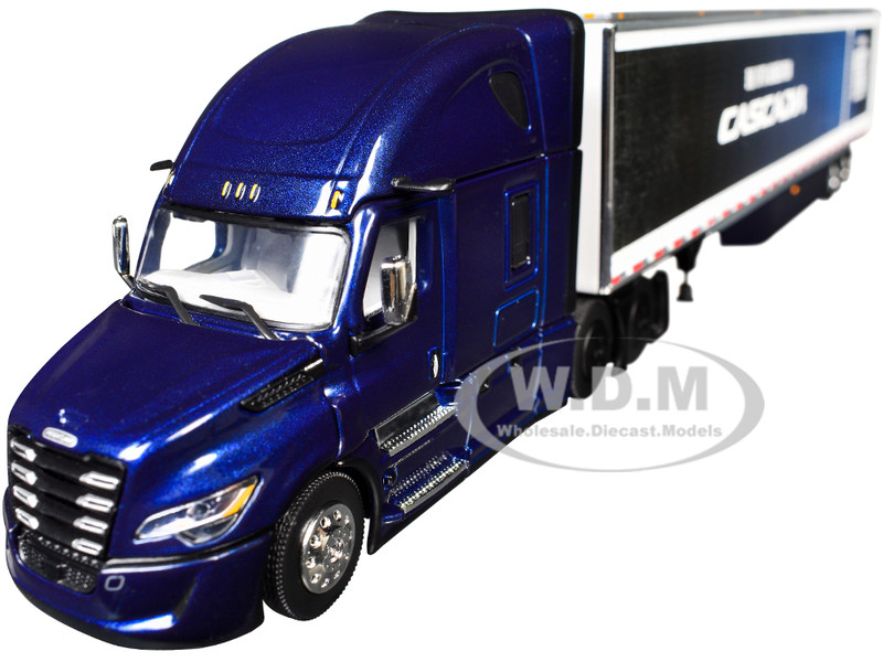 Freightliner Fifth Generation Cascadia Raised Roof Sleeper & 53 Utility Trailer with Skirts Midnight Blue 1/64 Diecast Model DCP/First Gear 60-1999