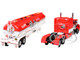 Peterbilt 389 with 63 Mid Roof Sleeper and Heil Fuel Tank Trailer Busted Knuckle Garage Red and White 1/64 Diecast Model DCP/First Gear 60-2146