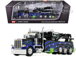 Peterbilt 389 Day Cab with Miller Century 1150 Rotator Wrecker Tow Truck Black with Blue and Green Graphics 1/64 Diecast Model DCP/First Gear 60-2248