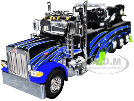 Peterbilt 389 Day Cab with Miller Century 1150 Rotator Wrecker Tow Truck Black with Blue and Green Graphics 1/64 Diecast Model DCP/First Gear 60-2248