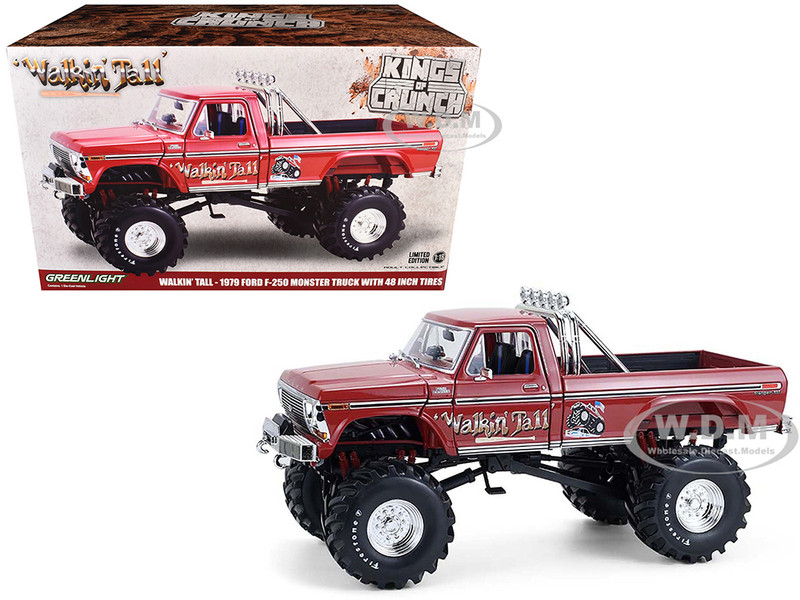 1979 Ford F 250 Monster Truck with 48 Inch Tires Walkin Tall Red Kings of Crunch Series 1/18 Diecast Model Car Greenlight 13606