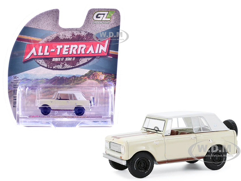 1967 International Scout 800 Sportop Cream with Brown Stripes and White Top All Terrain Series 17 1/64 Diecast Model Car Greenlight 35310B