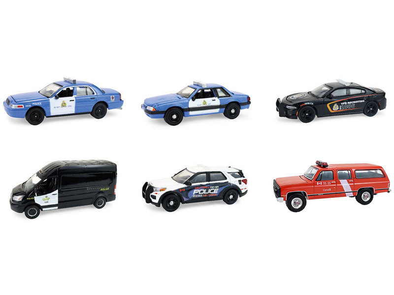 Hot Pursuit Canada Special Edition Set of 6 Police Cars 1/64 Diecast Model Cars Greenlight 43065SET