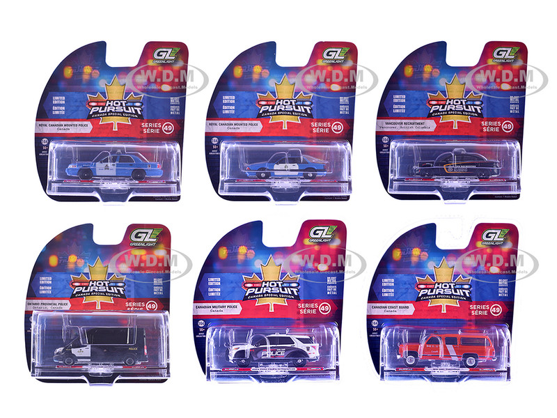 Hot Pursuit Canada Special Edition Set of 6 Police Cars 1/64 Diecast Model Cars Greenlight 43065SET