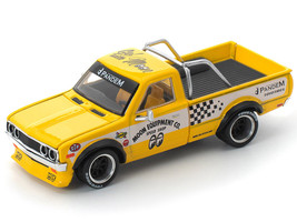 Datsun Pandem 620 Pickup Truck MoonEyes Yellow with White Sides and Graphics 1/64 Diecast Model Car Pop Race PR640250