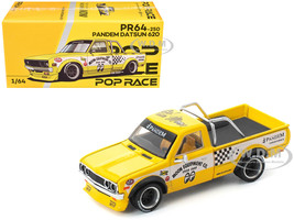 Datsun Pandem 620 Pickup Truck MoonEyes Yellow with White Sides and Graphics 1/64 Diecast Model Car Pop Race PR640250
