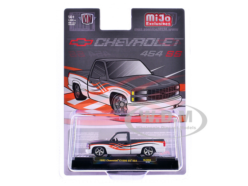 1992 Chevrolet C1500 SS 454 Pickup Truck Gray and White with Graphics Limited Edition to 9680 pieces Worldwide 1/64 Diecast Model Car M2 Machines 31500-MJS92