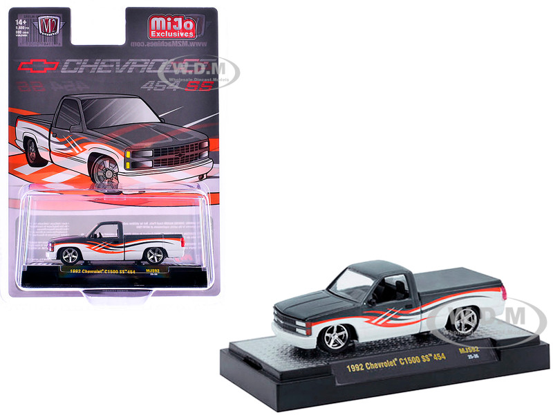 1992 Chevrolet C1500 SS 454 Pickup Truck Gray and White with Graphics Limited Edition to 9680 pieces Worldwide 1/64 Diecast Model Car M2 Machines 31500-MJS92