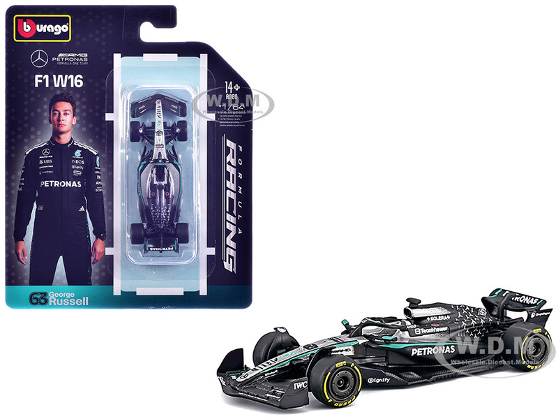 Mercedes AMG F1 W16 E Performance #63 George Russell Formula One F1 World Championship 2025 Formula Racing Series 1/64 Diecast Model Car Bburago 58002GR