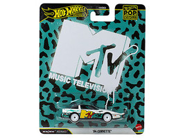 1984 Chevrolet Corvette MTV White with Stripes and Graphics Pop Culture Series Diecast Model Car Hot Wheels JHW93