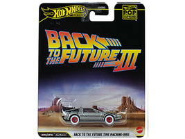DMC DeLorean Time Machine Brushed Metal Back to the Future Part III 1990 Movie Pop Culture Series Diecast Model Car Hot Wheels JHW94