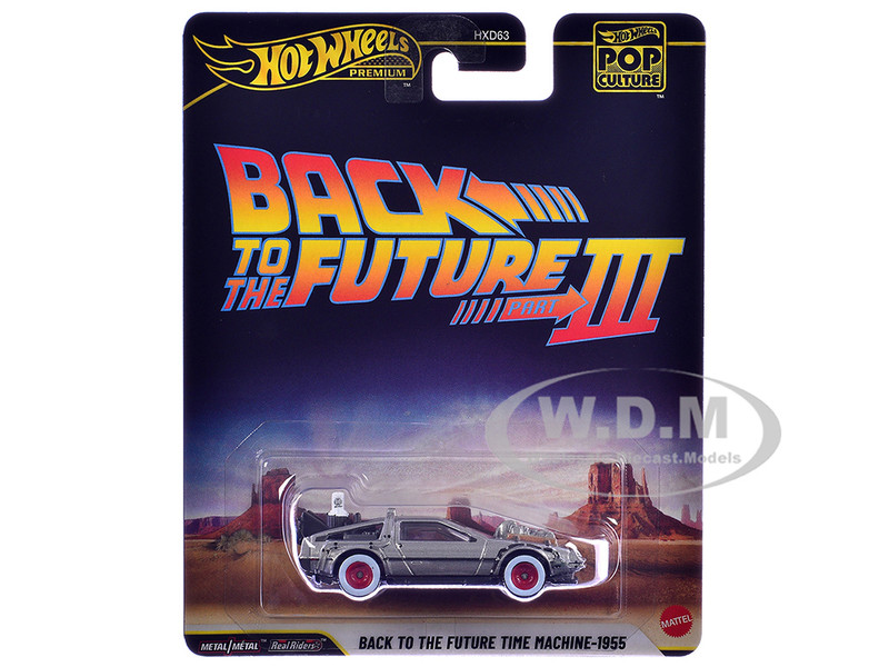 DMC DeLorean Time Machine Brushed Metal Back to the Future Part III 1990 Movie Pop Culture Series Diecast Model Car Hot Wheels JHW94