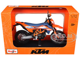 2023 KTM 690 SMC R Orange and Blue with Display Base 1/12 Diecast Model Maisto 32727BL