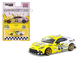 Toyota GR86 RHD Right Hand Drive MoonEyes White with Yellow Flames and Graphics Global64 Series 1/64 Diecast Model Tarmac Works T64G-038-MOON