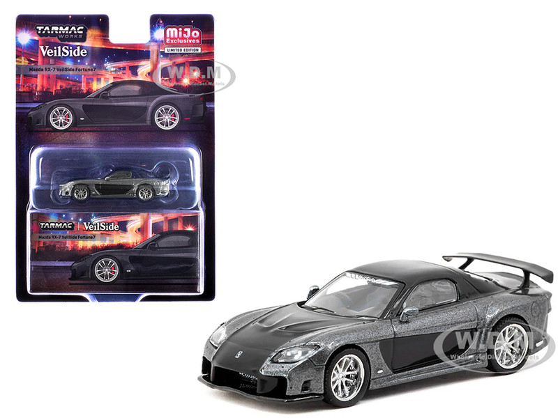 Mazda RX 7 VeilSide Fortune7 RHD Right Hand Drive Gray Metallic and Black Global64 Series 1/64 Diecast Model Car Tarmac Works T64G-075-GY