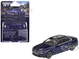 BMW i7 xDrive60 Tanzanite Blue Metallic with Sun Roof Limited Edition 1/64 Diecast Model Car Mini GT MGT01111