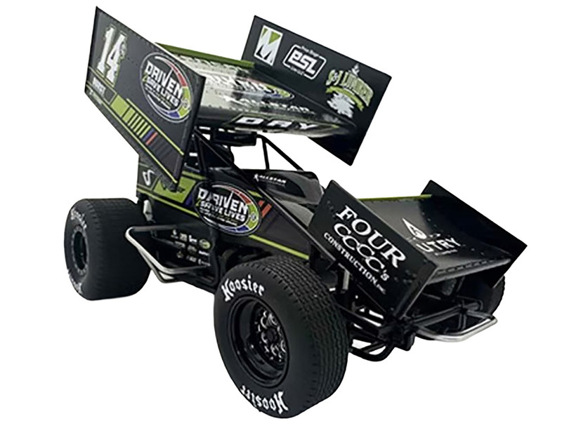 Winged Sprint Car #14CC Corey Day Green Version Driven 2 Save Lives Jason Meyers Racing 2025 1/18 Diecast Model Car ACME A1825016