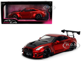Nissan GT R R35 Liberty Walk Body Kit 2 0 RHD Right Hand Drive Red Metallic with Carbon Hood Pink Slips Series 1/18 Diecast Model Car Jada 36465