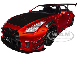 Nissan GT R R35 Liberty Walk Body Kit 2 0 RHD Right Hand Drive Red Metallic with Carbon Hood Pink Slips Series 1/18 Diecast Model Car Jada 36465