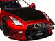Nissan GT R R35 Liberty Walk Body Kit 2 0 RHD Right Hand Drive Red Metallic with Carbon Hood Pink Slips Series 1/18 Diecast Model Car Jada 36465
