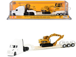 Peterbilt 579 Tractor White with Lowboy Trailer and CAT 315C Excavator Yellow 1/87 (HO) Diecast Model Diecast Masters 84423