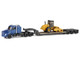 Kenworth T880 Tractor Blue Metallic with Lowboy Trailer and CAT Padfoot Roller Yellow 1/87 (HO) Diecast Model Diecast Masters 84424 Kenworth T880 Tractor Blue Metallic with Lowboy Trailer and CAT Padfoot Roller Yellow 1/87 (HO) Diecast Model Diecast Masters 84424