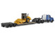 Kenworth T880 Tractor Blue Metallic with Lowboy Trailer and CAT Padfoot Roller Yellow 1/87 (HO) Diecast Model Diecast Masters 84424 Kenworth T880 Tractor Blue Metallic with Lowboy Trailer and CAT Padfoot Roller Yellow 1/87 (HO) Diecast Model Diecast Masters 84424