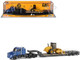 Kenworth T880 Tractor Blue Metallic with Lowboy Trailer and CAT Padfoot Roller Yellow 1/87 (HO) Diecast Model Diecast Masters 84424 Kenworth T880 Tractor Blue Metallic with Lowboy Trailer and CAT Padfoot Roller Yellow 1/87 (HO) Diecast Model Diecast Masters 84424