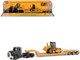 Kenworth T880 Tractor Black with Lowboy Trailer and CAT Roller Yellow 1/87 (HO) Diecast Model Diecast Masters 84425