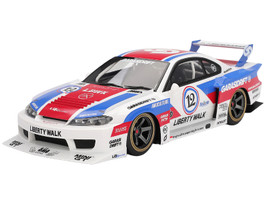 Nissan LB Super Silhouette S15 SILVIA RHD Right Hand Drive #12 GARASIDRIFT White with Red and Blue Graphics 1/18 Model Car Top Speed TS0635