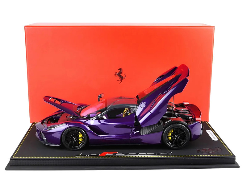 2012 Ferrari LaFerrari Purple Dubai Metallic Viola Vio with Black Top With Display Case Limited Edition to 300 pieces Worldwide 1/18 Diecast Model Car BBR BBR182237DIE