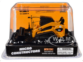 CAT Caterpillar 272C Compact Track Loader with Broom Yellow Micro Constructor Series Diecast Model Diecast Masters 85733CS