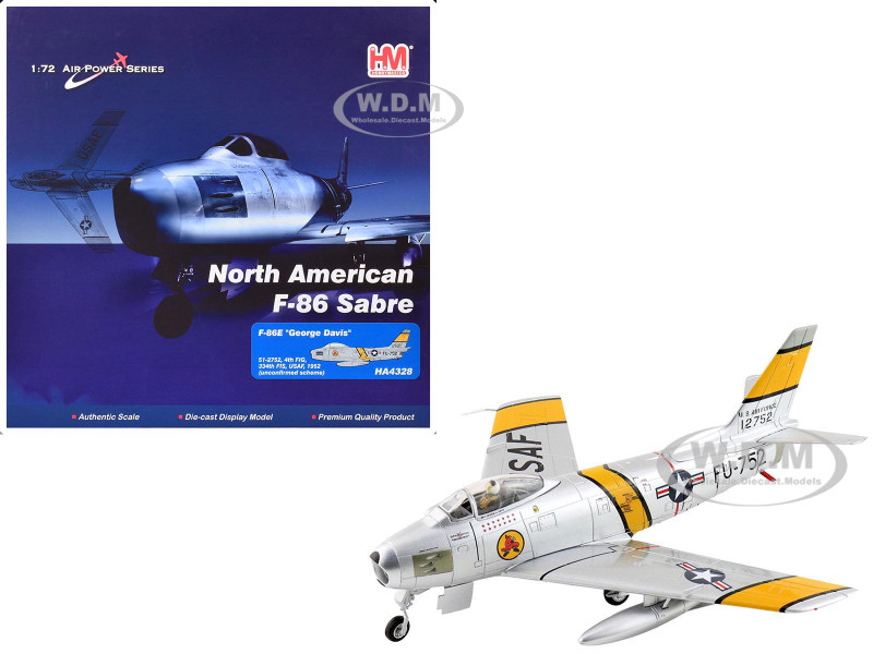 North American F 86E Sabre Fighter Aircraft 51 2752 Colonel George Andrew Davis Jr 4th FIG 334th FIS 1952 United States Air Force Air Power Series 1/72 Diecast Model Hobby Master HA4328