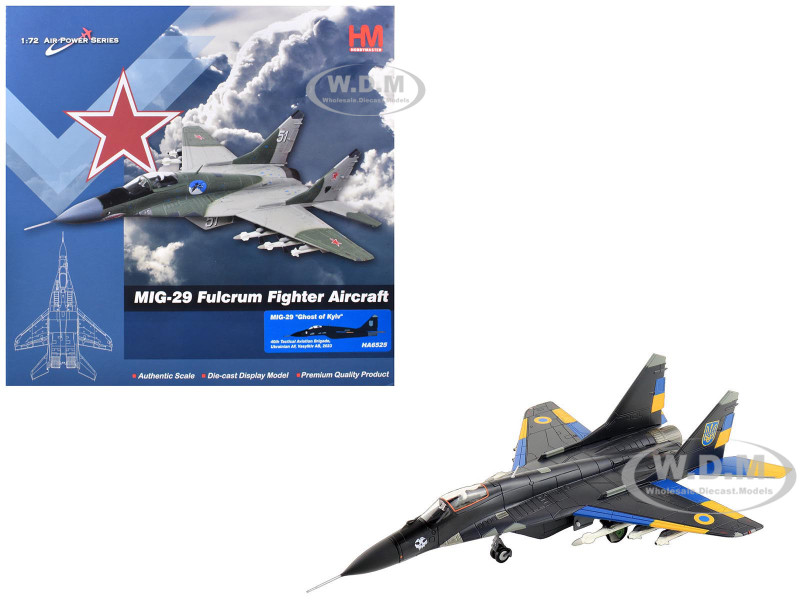 Mikoyan MIG 29 Fulcrum Aircraft Ghost of Kyiv 40th Tactical Aviation Brigade Vasylkiv Air Base 2023 Ukrainian Air Force Air Power Series 1/72 Diecast Model Hobby Master HA6525