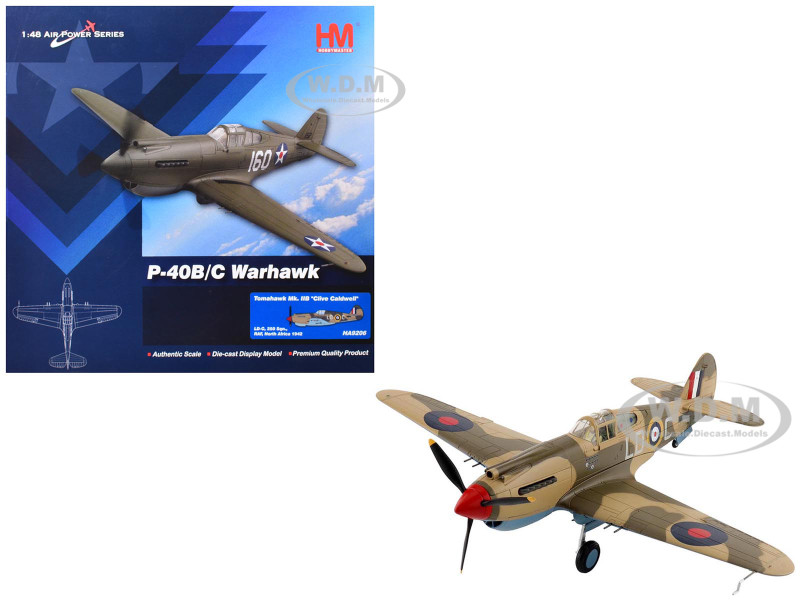 Curtiss P 40 Warhawk Tomahawk Mk IIB Aircraft LD C Clive Caldwell No 250 Squadron North Africa 1942 British Royal Air Force Air Power Series 1/48 Diecast Model Hobby Master HA9206