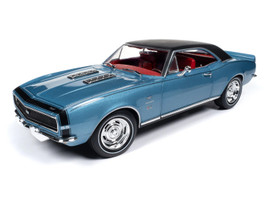 1967 Chevrolet Yenko Camaro YS760 Nantucket Blue Metallic with Black Stripes Black Vinyl Top and Red Interior Muscle Car & Corvette Nationals MCACN American Muscle Series 1/18 Diecast Model Car Auto World AMM1329