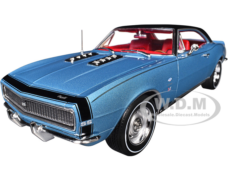 1967 Chevrolet Yenko Camaro YS760 Nantucket Blue Metallic with Black Stripes Black Vinyl Top and Red Interior Muscle Car & Corvette Nationals MCACN American Muscle Series 1/18 Diecast Model Car Auto World AMM1329
