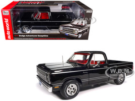 AMM13551979 Dodge Adventurer Sweptline Pickup Truck Black with Red Interior American Muscle Series 1/18 Diecast Model Car Auto World AMM1355