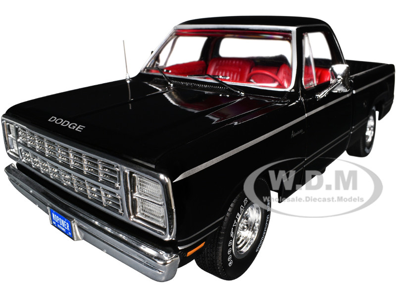 AMM13551979 Dodge Adventurer Sweptline Pickup Truck Black with Red Interior American Muscle Series 1/18 Diecast Model Car Auto World AMM1355