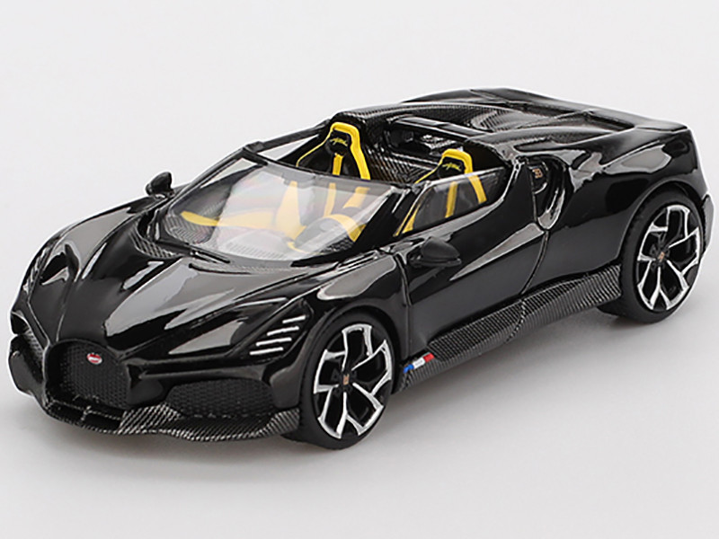 Bugatti W16 Mistral Black with Yellow Interior Limited Edition 1/64 Diecast Model Car Mini GT MGT01058