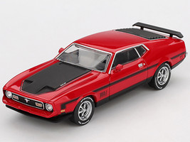 1971 Ford Mustang Mach 1 Race Red with Black Hood and Stripes Limited Edition 1/64 Diecast Model Car Mini GT MGT01122