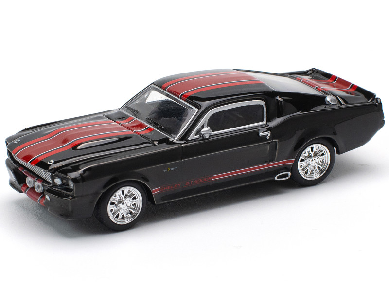 Shelby Mustang GT500 Dark Chrome with Red Stripes 1/64 Diecast Model Car Pop Race PR640218